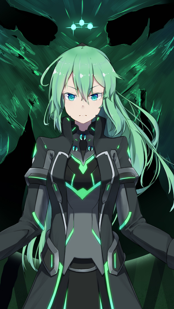 armor, blue_eyes, coat, crota, destiny_(game), gloves, green_hair, kuroda_kuwa