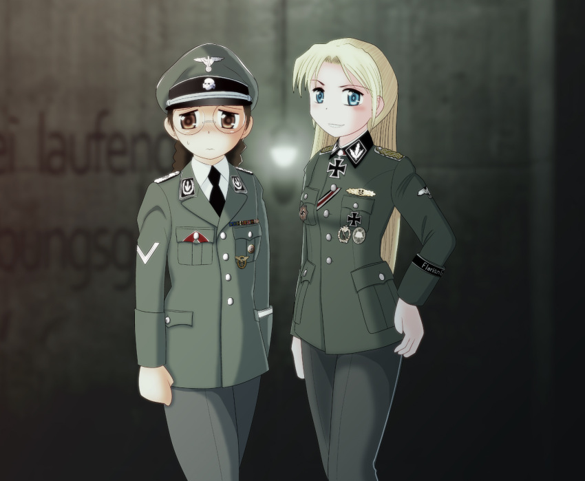 der_untergang, genderswap, heinrich_luitpold_himmler, hermann_otto_fegelein, highres, medal, military, saitou_kaoru_(nashorn)