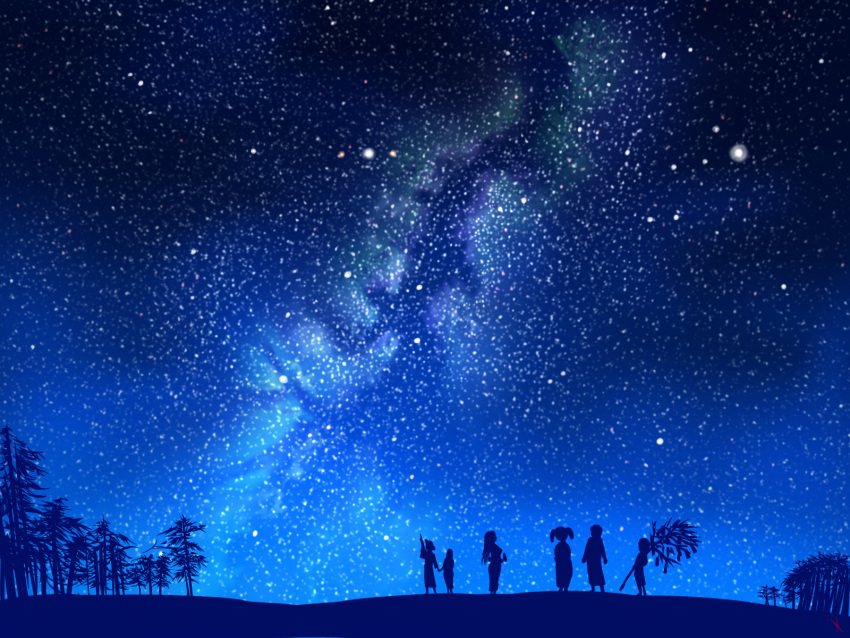 character_request, milky_way, night, original, silhouette, sky, star, star_(sky), starry_sky, tanabata, tree, tyno, tyno_(pixiv)
