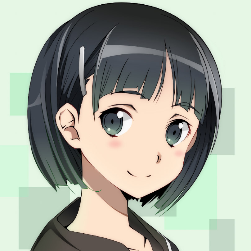 1girl, black_eyes, black_hair, collarbone, from_side, hair_ornament, kirigaya_suguha, long_hair