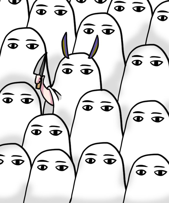 1girl, commentary, commentary_request, error, knife, medjed, nitocris_(fate/grand_order), nitocris_(swimsuit_assassin)_(fate), yomogi_(acrylicpaints)