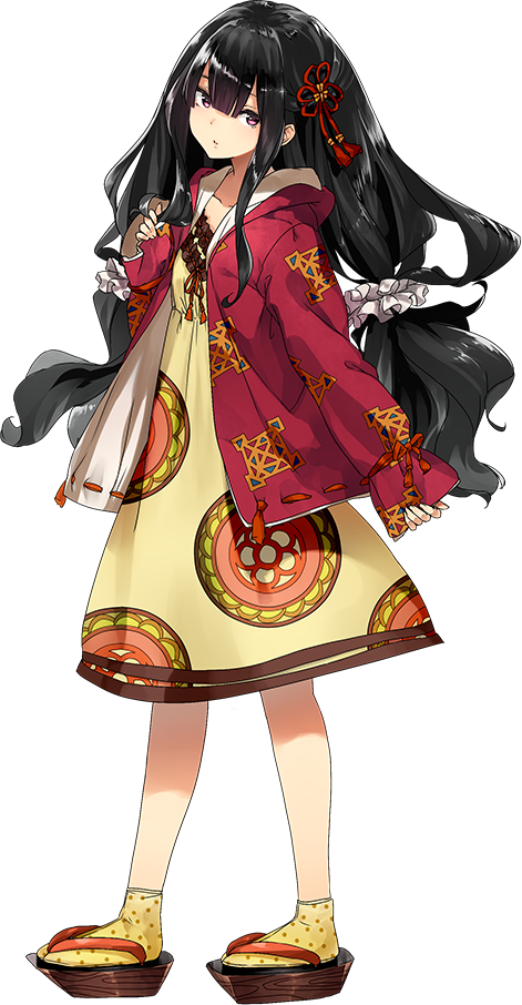 1girl, artist_request, bangs, black_hair, blunt_bangs, full_body, long_hair, low-tied_long_hair