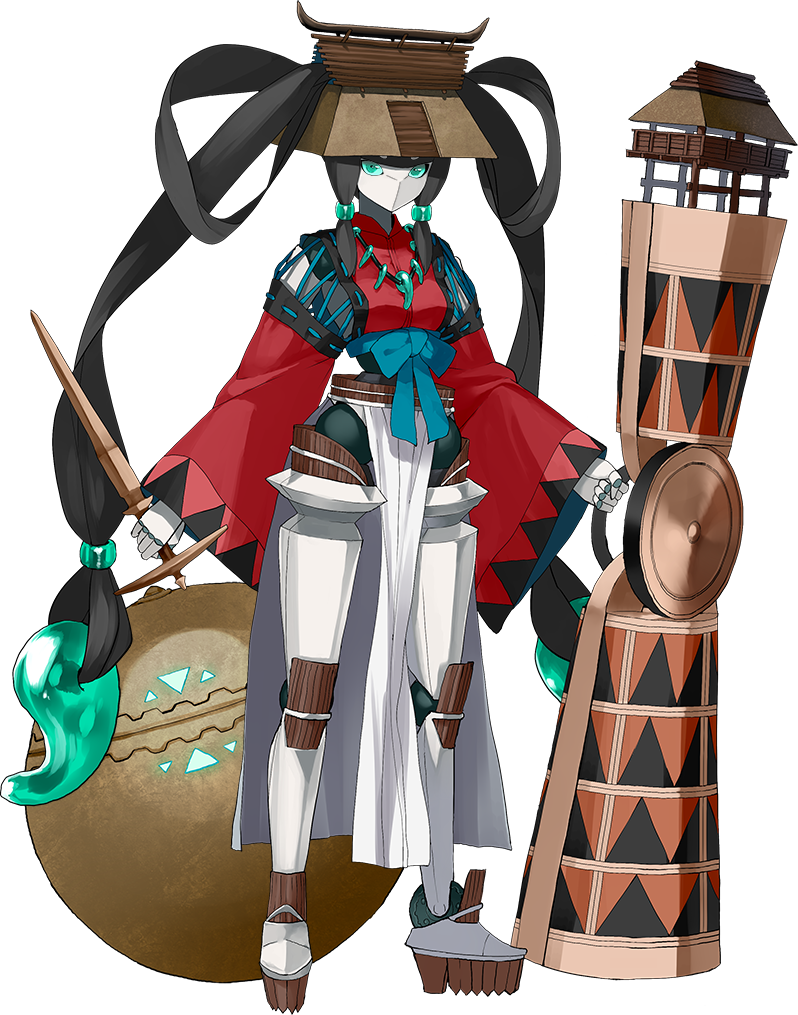 artist_request, ball, full_body, holding, holding_shield, holding_sword, holding_weapon, magatama, mecha, oshiro_project, oshiro_project_re, shield, sidelocks, sword, transparent_background, weapon, yoshinogari_(oshiro_project)