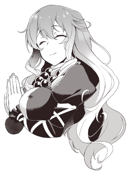 1girl, bangs, beads, between_breasts, breasts, closed_eyes, closed_mouth, commentary_request