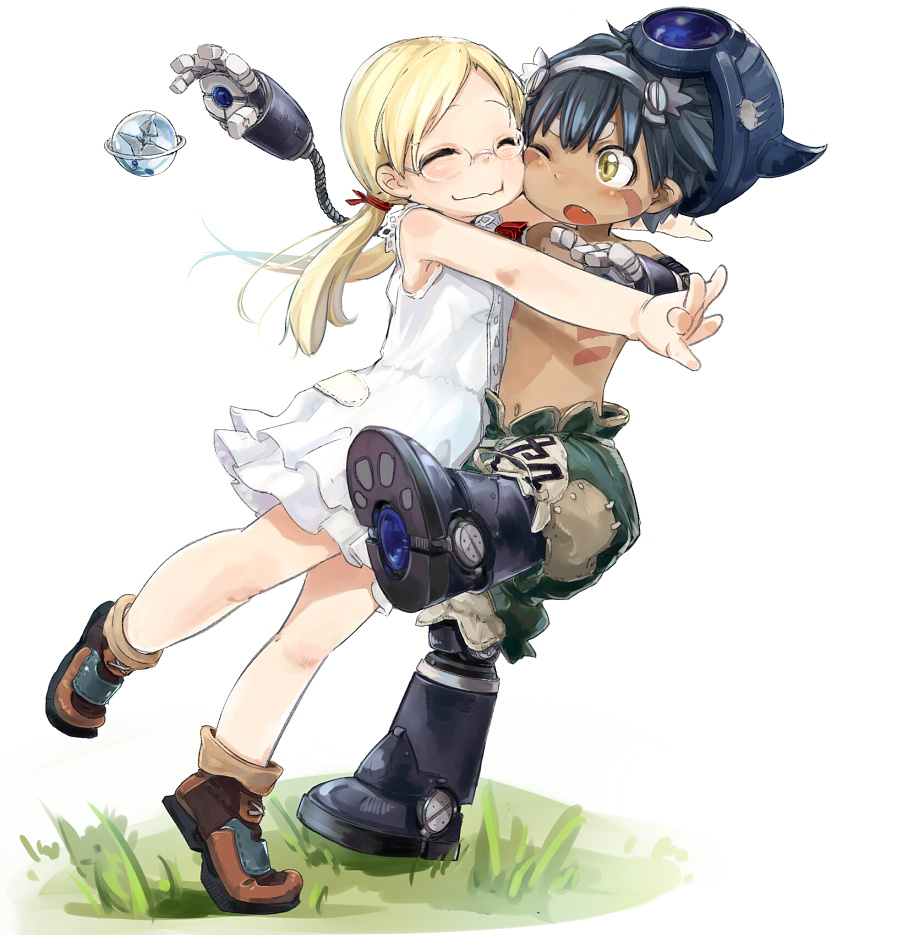 1boy, 1girl, bangs, black_hair, blonde_hair, boots, brown_boots, cheek-to-cheek