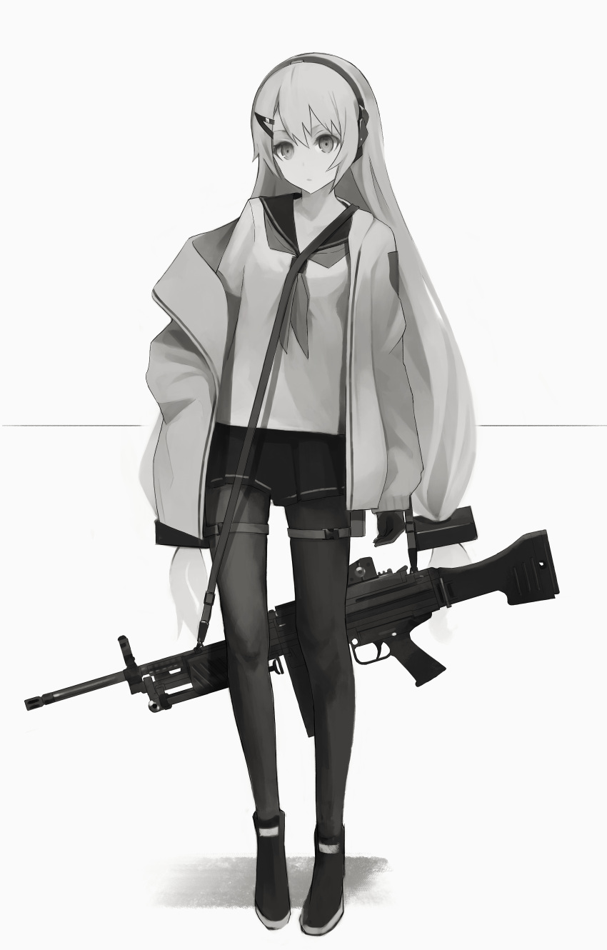 1girl, absurdres, bangs, black_legwear, black_shoes, black_skirt, closed_mouth, expressionless