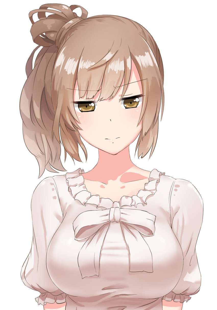 1girl, abmayo, bangs, bow, breasts, brown_eyes, brown_hair, cevio