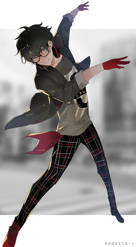 1boy, black_hair, dobuki, full_body, glasses, gloves, kurusu_akira, looking_at_viewer, male_focus, persona, persona_5, persona_5:_dancing_star_night, red_gloves, short_hair, solo