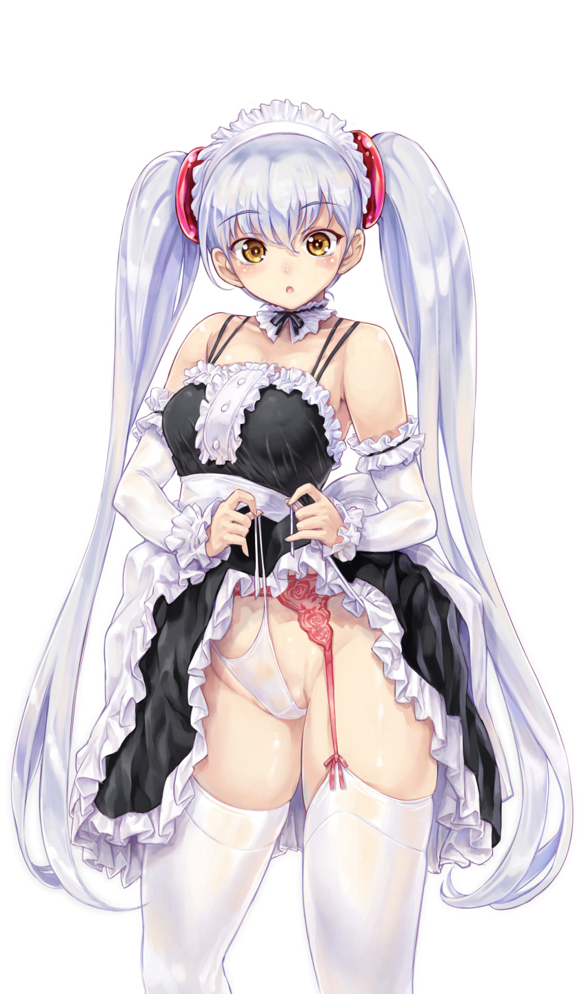 1girl, absurdres, bare_shoulders, blush, breasts, brown_eyes, detached_sleeves, garter_belt