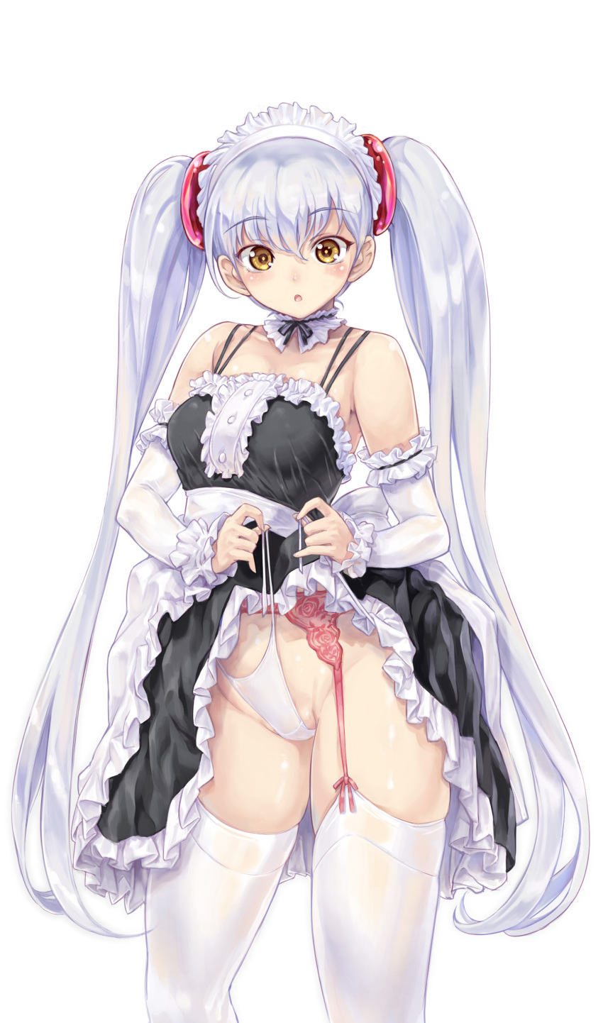 1girl, absurdres, bare_shoulders, blush, breasts, brown_eyes, detached_sleeves, garter_belt