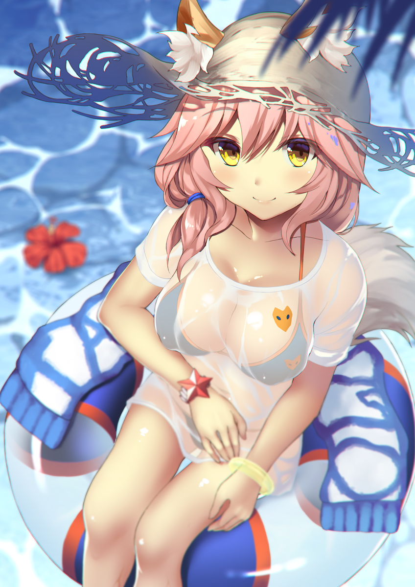 10s, 1girl, animal_ears, bell, bell_collar, bikini, blue_bikini, blush
