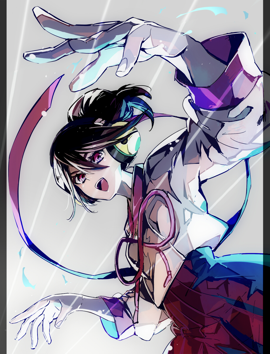 1girl, black_hair, breasts, guilty_gear, guilty_gear_xrd, headphones, highres, korean_clothes