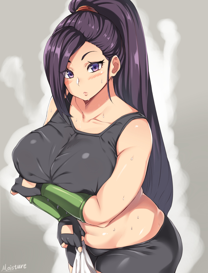 1girl, bare_shoulders, blush, breasts, collarbone, curvy, dragon_quest_xi, fingerless_gloves