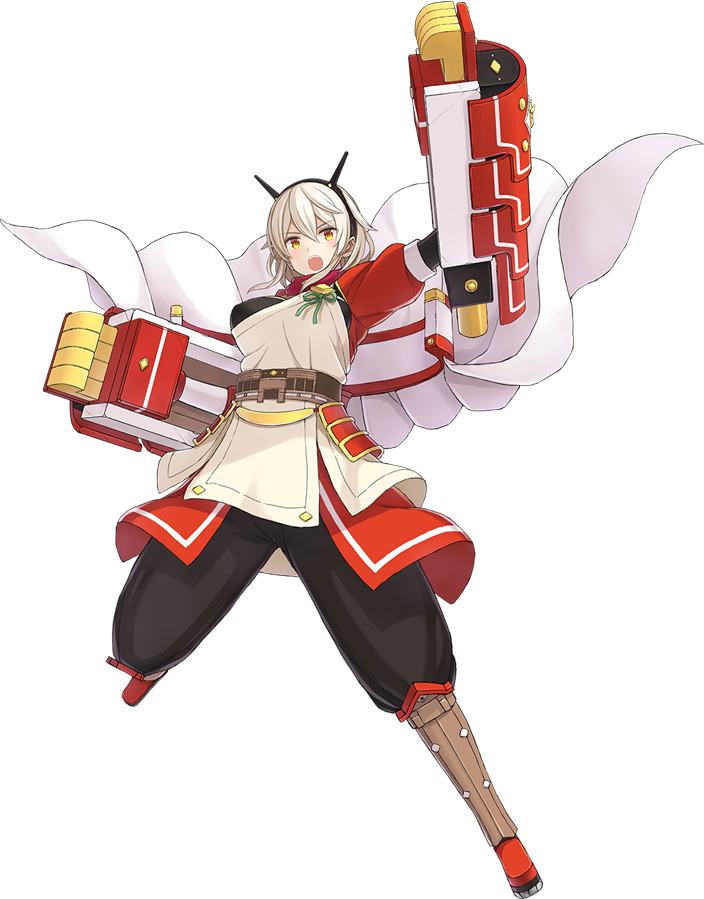 >:o, 1girl, :o, armor, artist_request, black_gloves, breasts, cape, full_body, gloves, hairband, large_breasts, looking_at_viewer, official_art, orange_eyes, oshiro_project, oshiro_project_re, transparent_background, tsutsujigasaki_(oshiro_project), white_cape, white_hair
