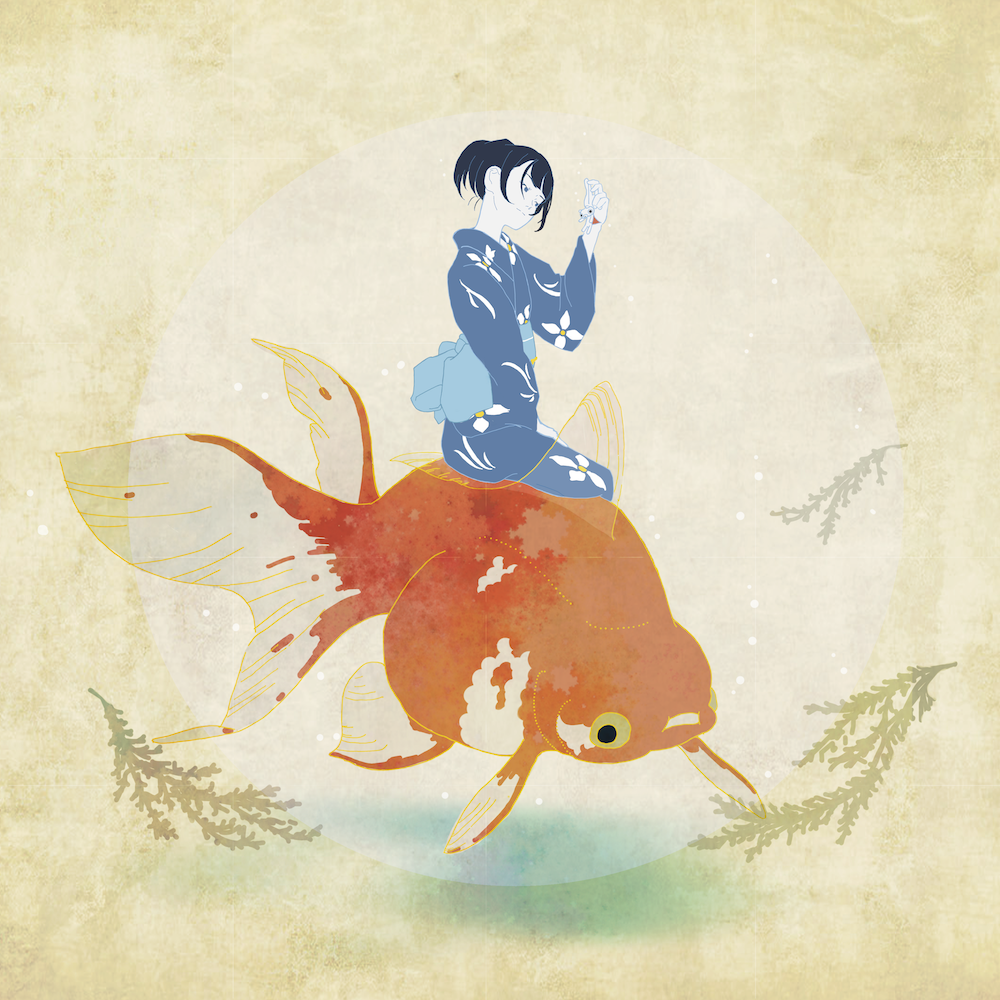 1girl, c_otom, character_request, derivative_work, doll, fish, goldfish, japanese_clothes