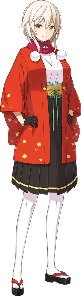 1girl, artist_request, black_gloves, black_skirt, breasts, full_body, gloves, hand_on_hip