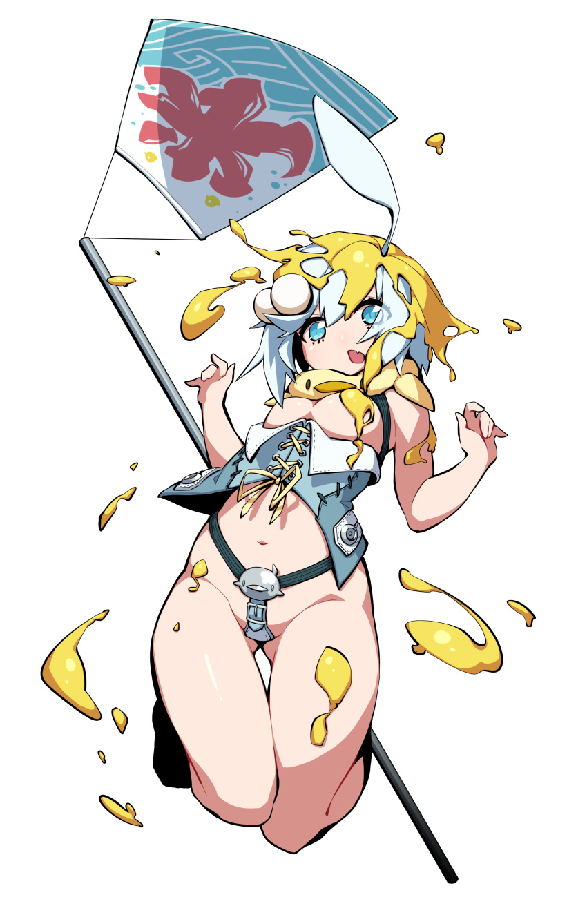1girl, absurdres, bare_legs, belt, blue_eyes, breasts, corset, crotch_plate