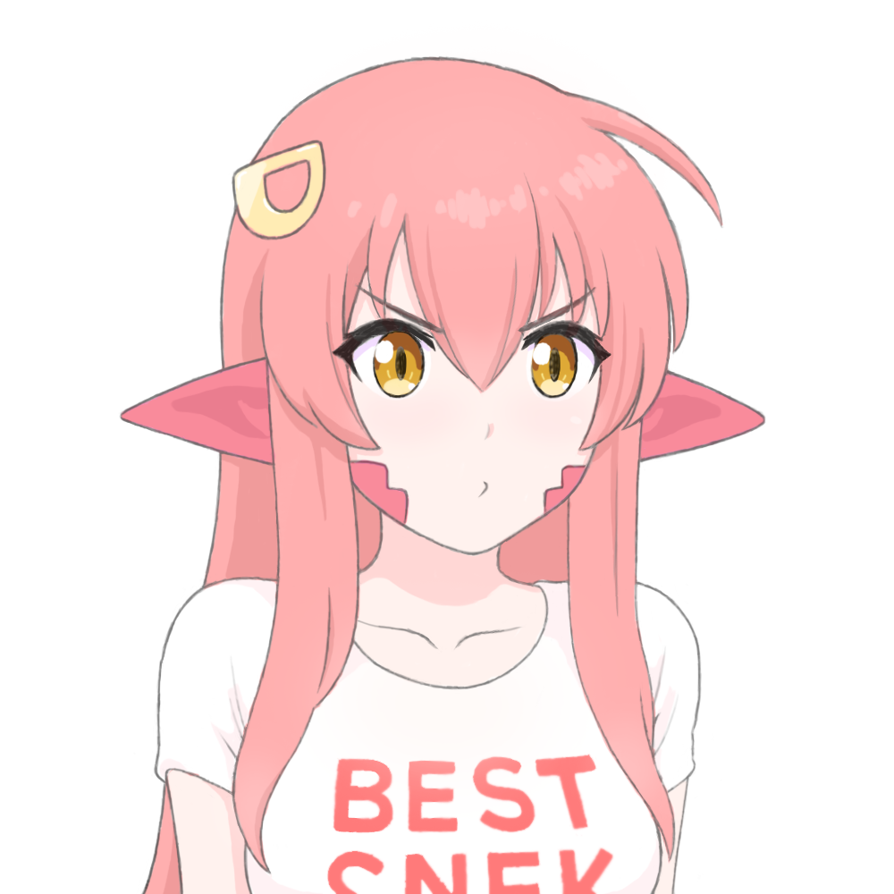 1girl, clothes_writing, english, engrish, hair_ornament, hairclip, lamia, long_hair