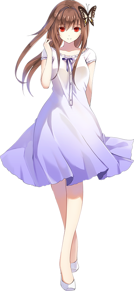 1girl, brown_hair, butterfly_hair_ornament, dress, full_body, hagi_(oshiro_project), hair_ornament, long_hair