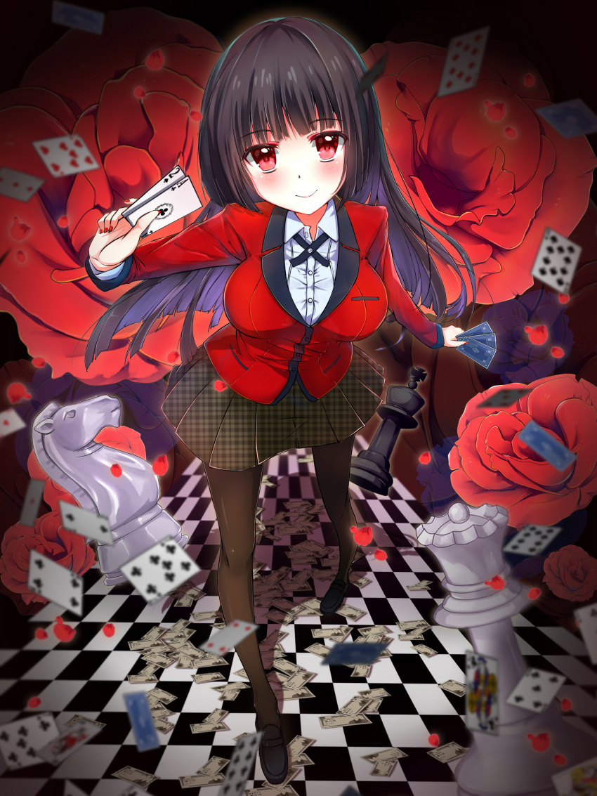 1girl, absurdres, bangs, black_hair, black_legwear, black_ribbon, black_skirt, blush
