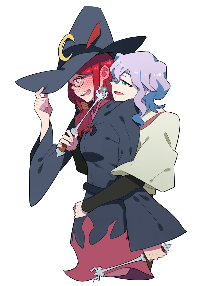 2girls, aqua_eyes, belt, black_dress, blush, croix_meridies, cuddling, dress