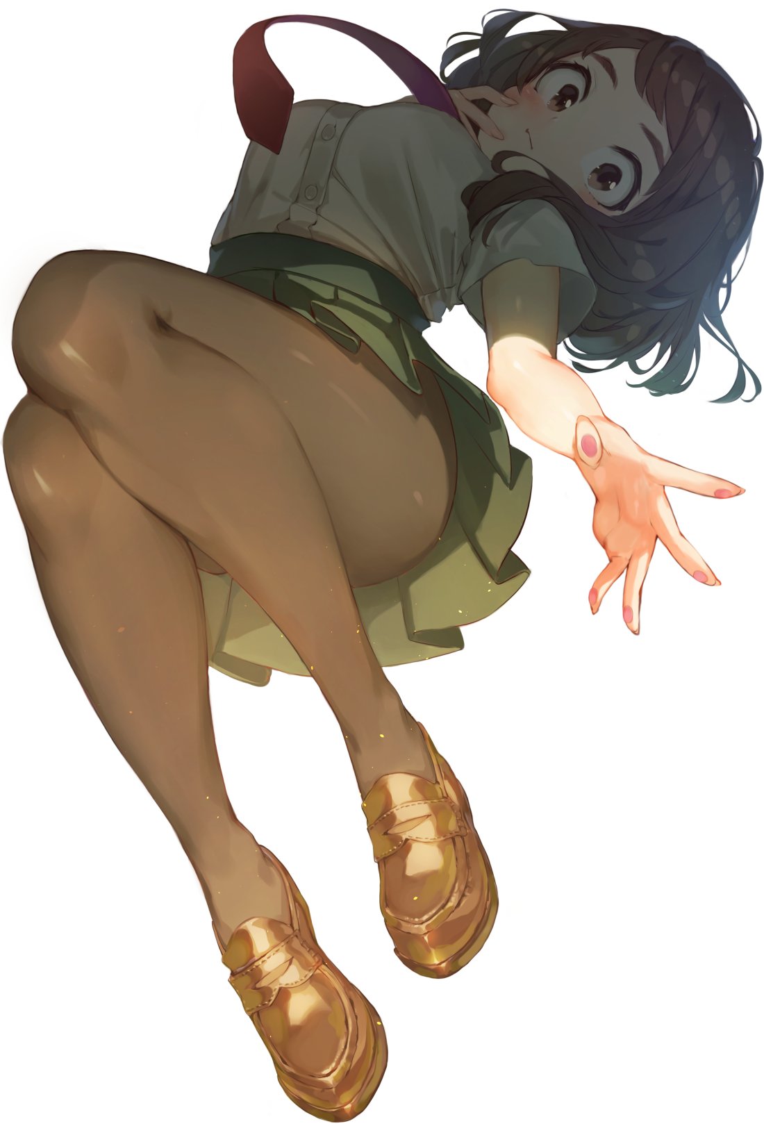 10s, 1girl, black_legwear, blush, boku_no_hero_academia, breasts, brown_eyes, brown_hair