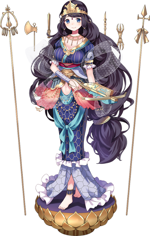 1girl, black_hair, blue_eyes, bowgun, breasts, crown, full_body, holding