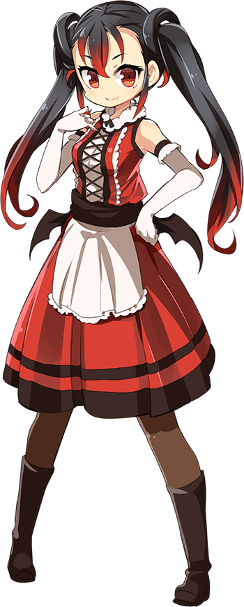 1girl, artist_request, black_hair, boots, bran_(oshiro_project), brown_boots, dress, elbow_gloves, full_body, gloves, gradient_hair, hand_on_hip, hand_on_own_chest, multicolored_hair, official_art, orange_eyes, oshiro_project, oshiro_project_re, pantyhose, red_dress, redhead, sleevless, smile, transparent_background