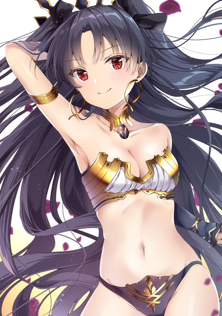 1girl, belly_button, bikini, black_hair, cute, fate/grand_order, fate_(series), ishtar_(fate/grand_order)