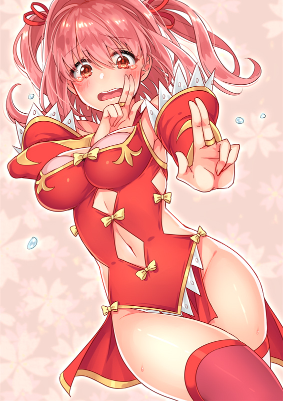 1girl, blush, china_dress, chinese_clothes, dress, hair_ribbon, hoshikawa_hikayu, kuritomo
