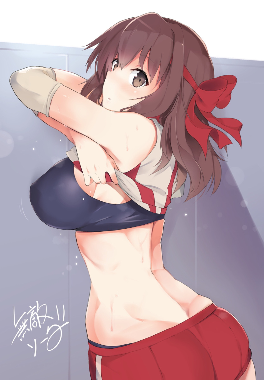 1girl, absurdres, ass, blush, breasts, brown_eyes, brown_hair, girls_und_panzer