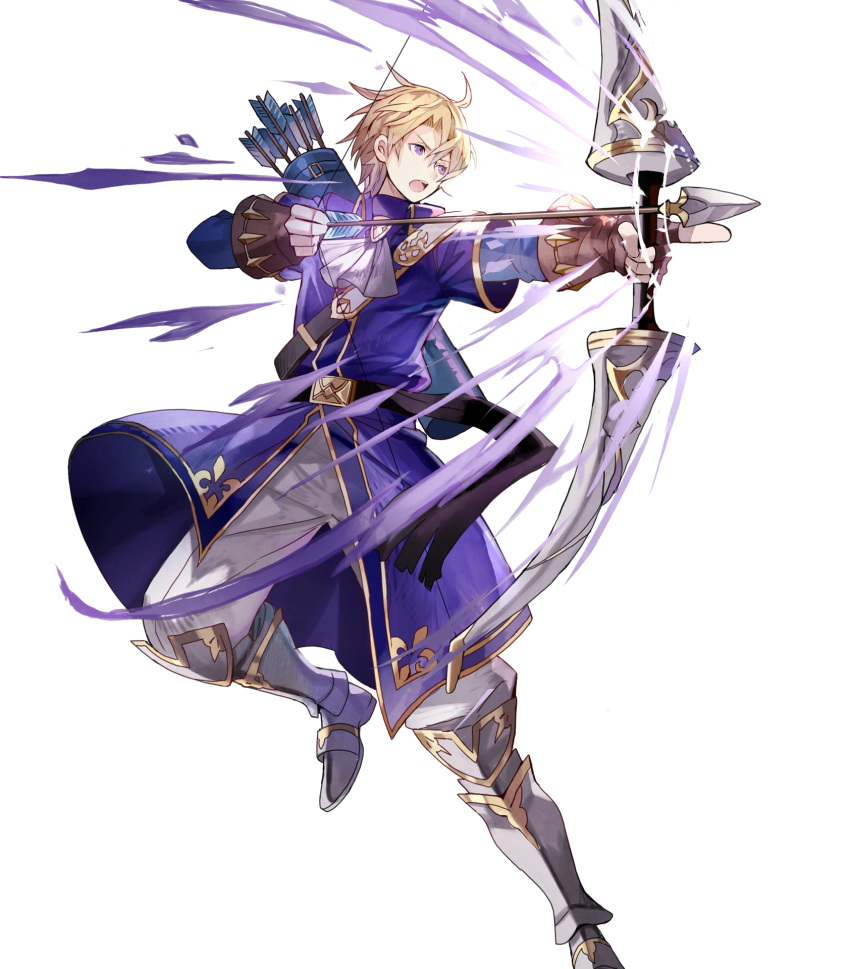 1boy, armor, armored_boots, arrow, belt, blonde_hair, boots, bow_(weapon)