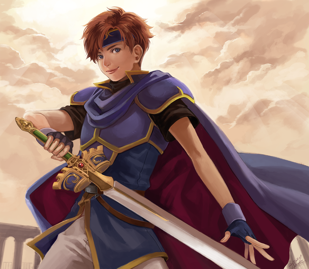 1boy, annelie, blue_eyes, cape, fingerless_gloves, fire_emblem, fire_emblem:_fuuin_no_tsurugi, gloves