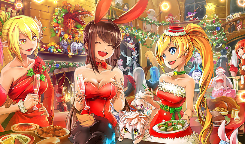 aisha_(elsword), animal_ears, ara_han, asymmetrical_clothes, belt, black_hair, black_legwear, blonde_hair