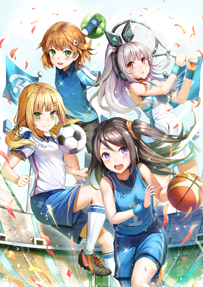 ball, basketball, black_gloves, black_hair, blonde_hair, blush, bowling, bowling_ball