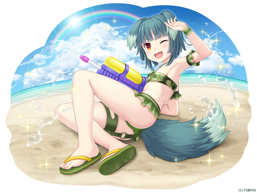 >;d, 1girl, ;d, animal_ears, arm_up, armpits, bangs, bare_shoulders