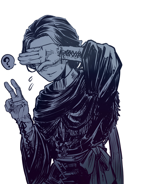 adella_the_nun, black_hair, bloodborne, corset, covering_eyes, gloves, hand_over_eye, murai_shinobu