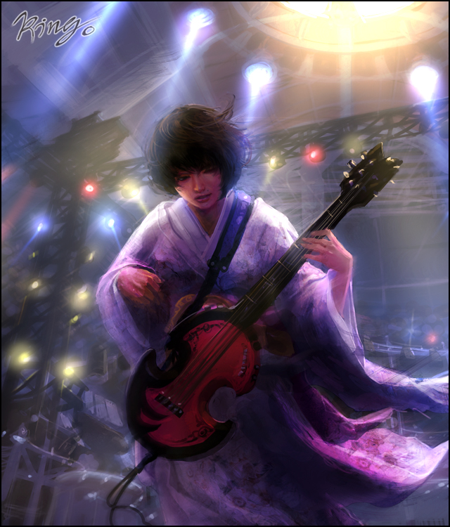 concert, guitar, instrument, japanese_clothes, kimono, mole, shiina_ringo, shina_ringo