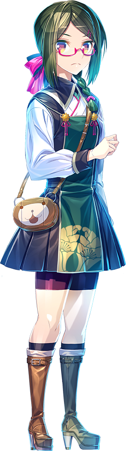 1girl, bike_shorts, black_hair, full_body, glasses, green_hair, hands_together, kumamoto_(oshiro_project)