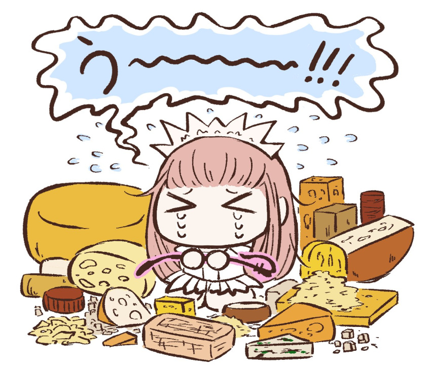 >_<, 1girl, cheese, cheese_wheel, chibi, crying, echipashiko, fate/grand_order