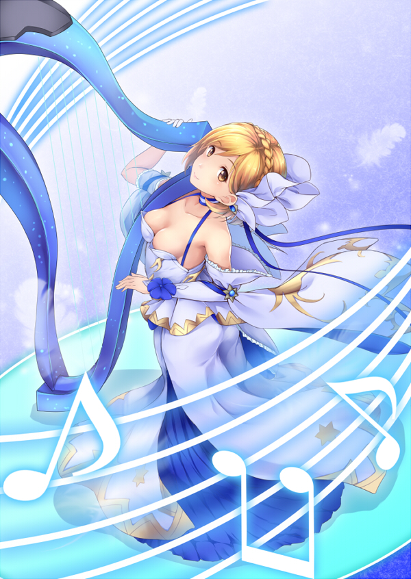 ass, beamed_quavers, bit_(keikou_syrup), blonde_hair, braid, breasts, brown_eyes, crown_braid