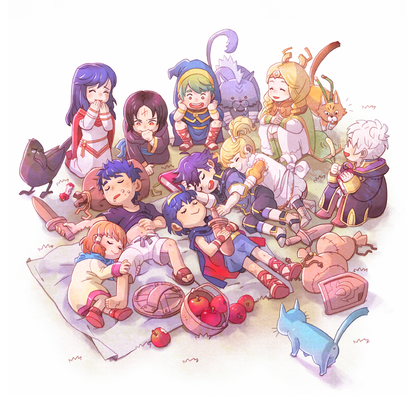 black_hair, blonde_hair, blue_eyes, blue_hair, blush, brother_and_sister, brown_hair, chibi