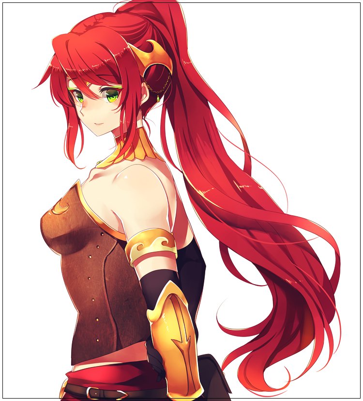 1girl, armor, bangs, bare_shoulders, breasts, elbow_gloves, from_side, gloves