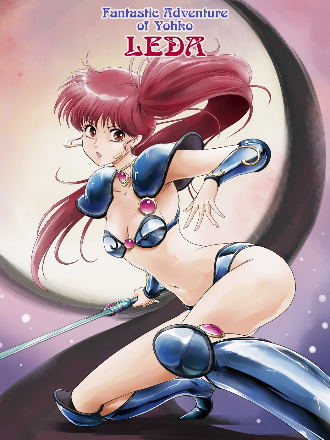1girl, arm_up, armor, armpits, asagiri_youko, bikini, bikini_armor, bikini_top