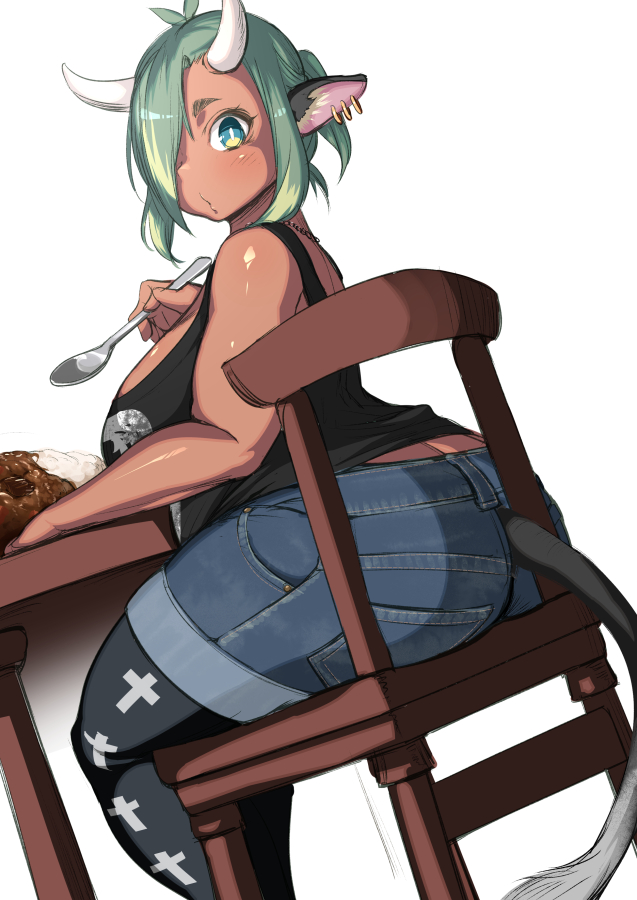 1girl, animal_ears, aqua_hair, ass, bare_shoulders, black_legwear, blue_eyes, blush