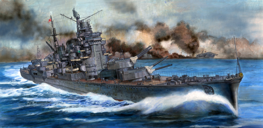 anchor, cannon, cruiser, flag, haguro_(cruiser), heavy_cruiser, imperial_japanese_navy, koizumi_kazuaki_production