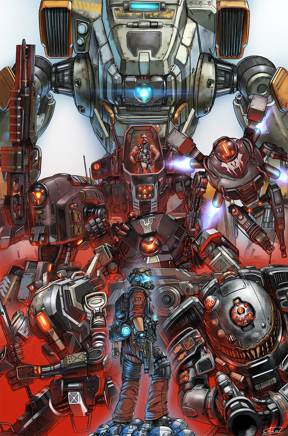 2boys, armor, army, assault_rifle, bazooka, beard, bt-7274, cannon