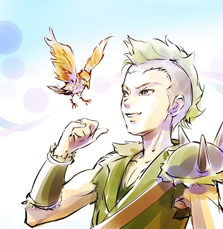 1boy, bird, iesupa, mohawk, russel_thrush, rwby, shoulder_spikes, sleeveless