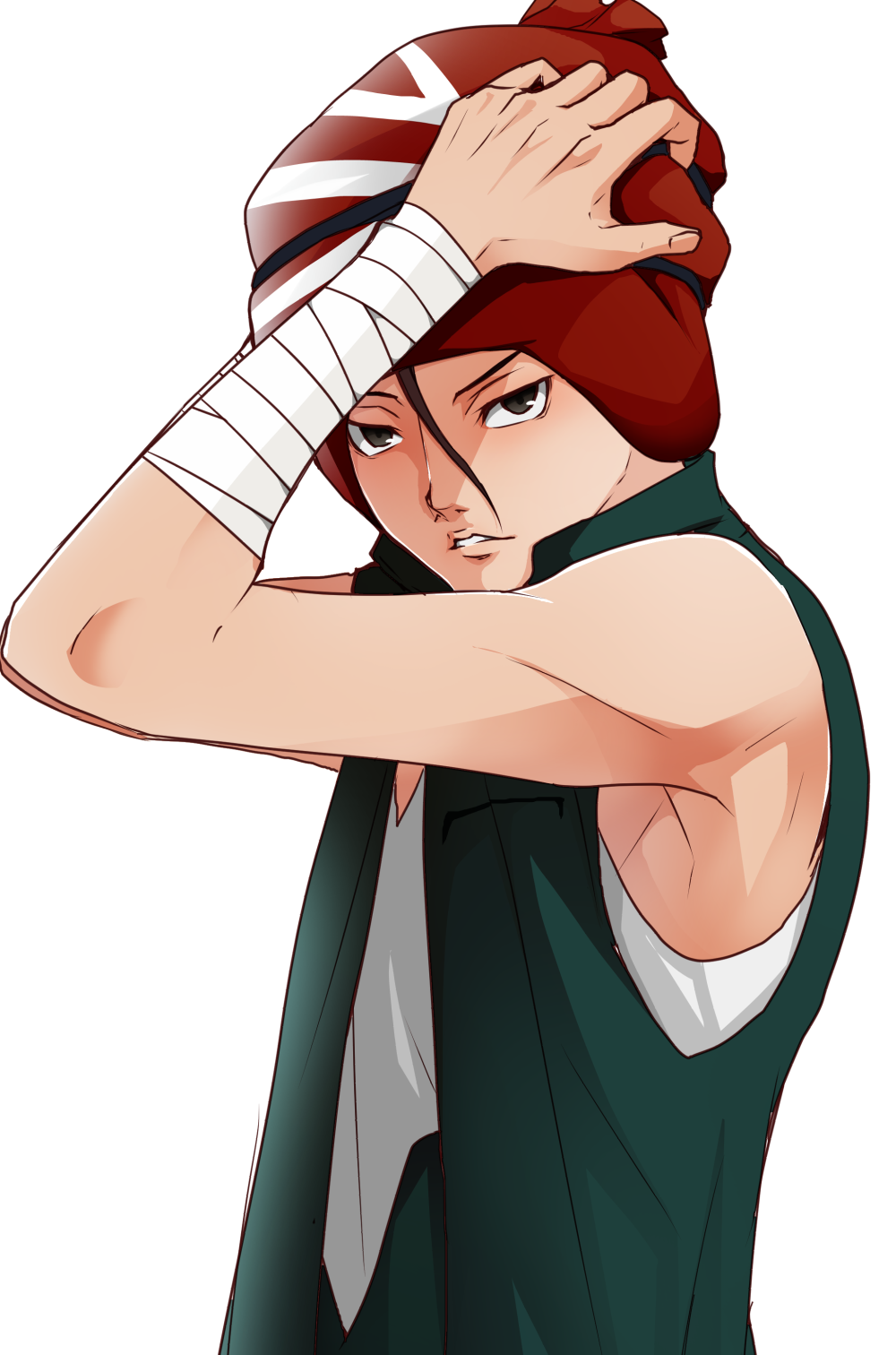 1boy, bandage, bare_shoulders, boruto:_naruto_next_generations, brown_eyes, brown_hair, hat, highres, male_focus, naruto, open_mouth, osomatsu1ban, solo, teeth, upper_body, yuino_iwabee