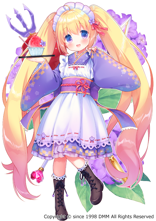1girl, apron, blonde_hair, boots, bow, bowl, brown_boots, cross-laced_footwear